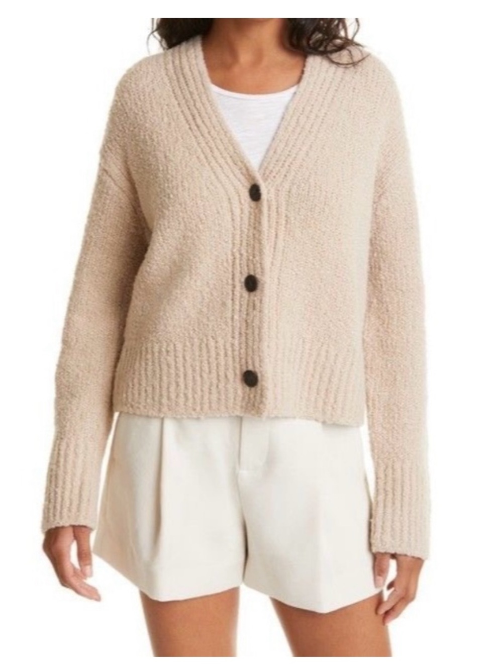 BOGO! Vince Slub Wool Blend Boucle Cardigan Sweater in Burlap Size XS